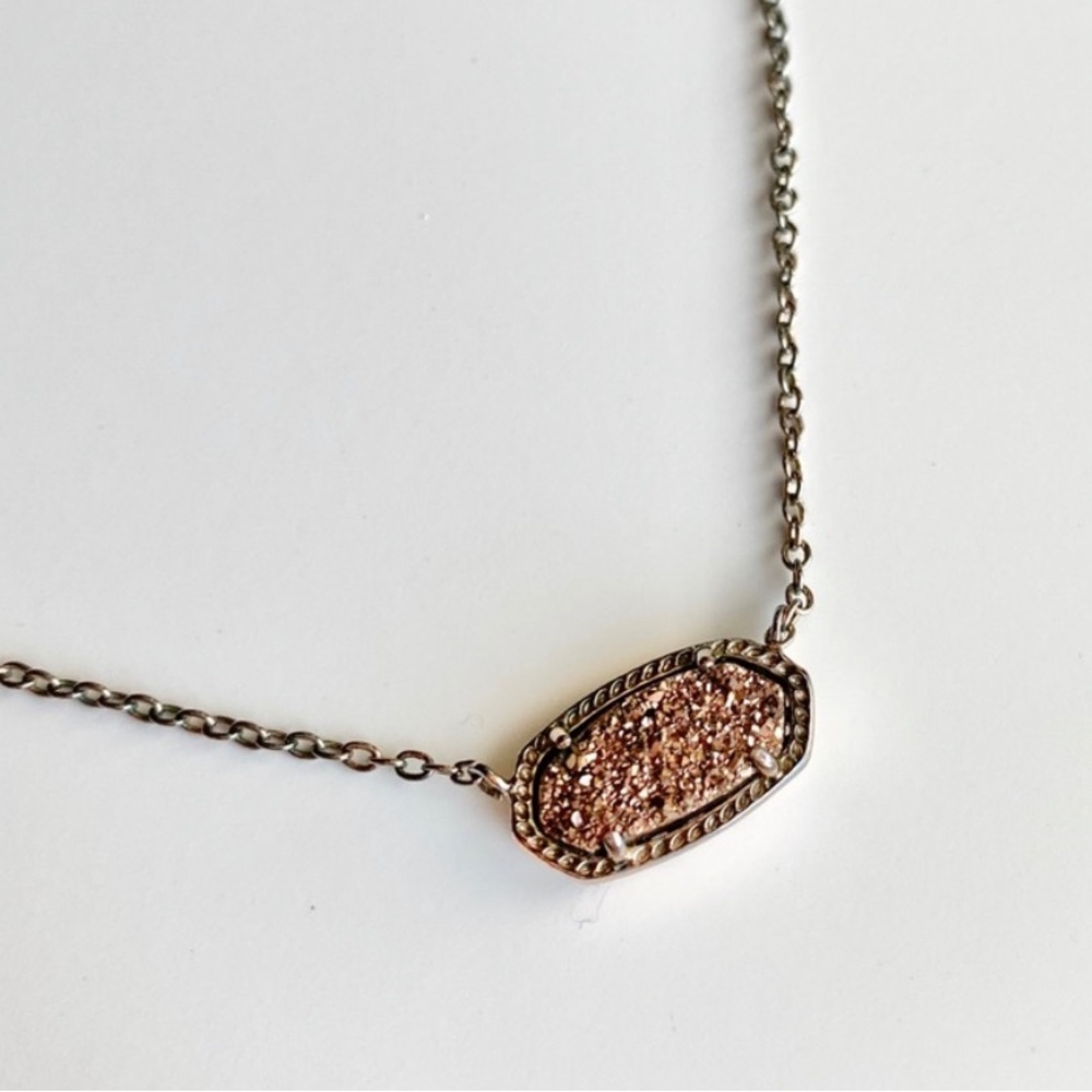 Kendra Scott Elisa Copper Drusy Pendant Silver Chain Necklace
